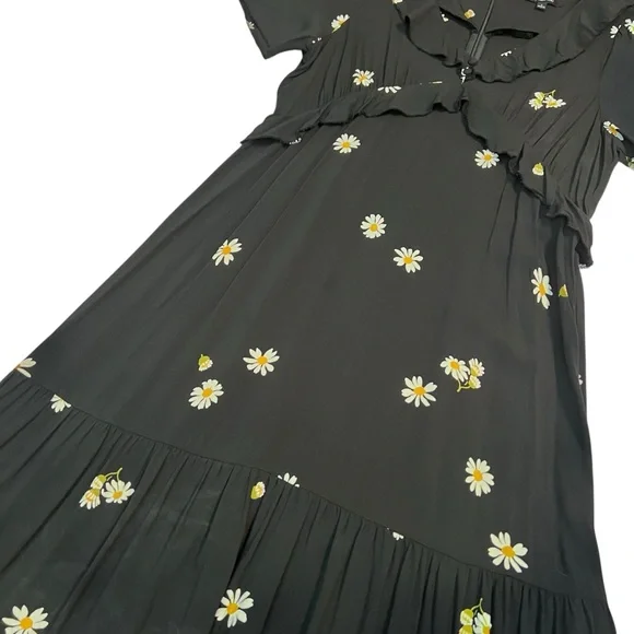 Madewell Daisy Floral Tiered Maxi Dress Black Ruffle Raw Edge Size 4 - Picture 2 of 9
